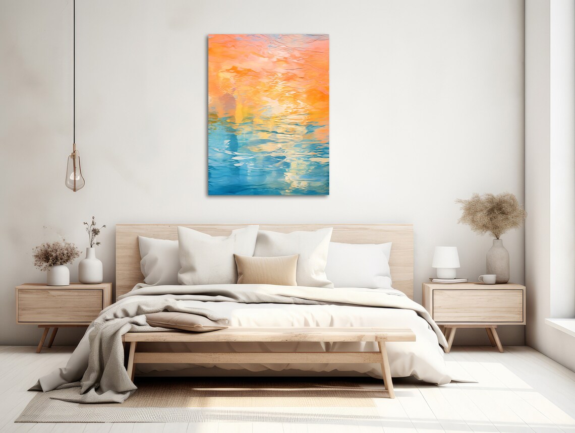 Golden Orange Sunrise Ocean Waves Abstract Seascape Wall Art - Image 2