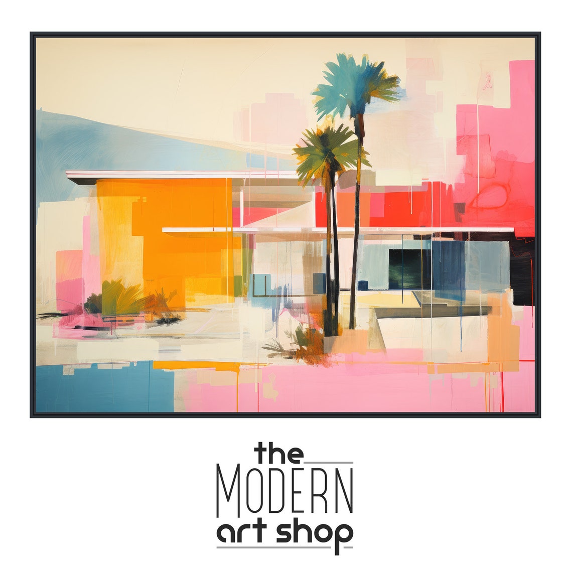 Palm Springs Mid Century House Palm Trees Desert Retro Wall Art - Image 4