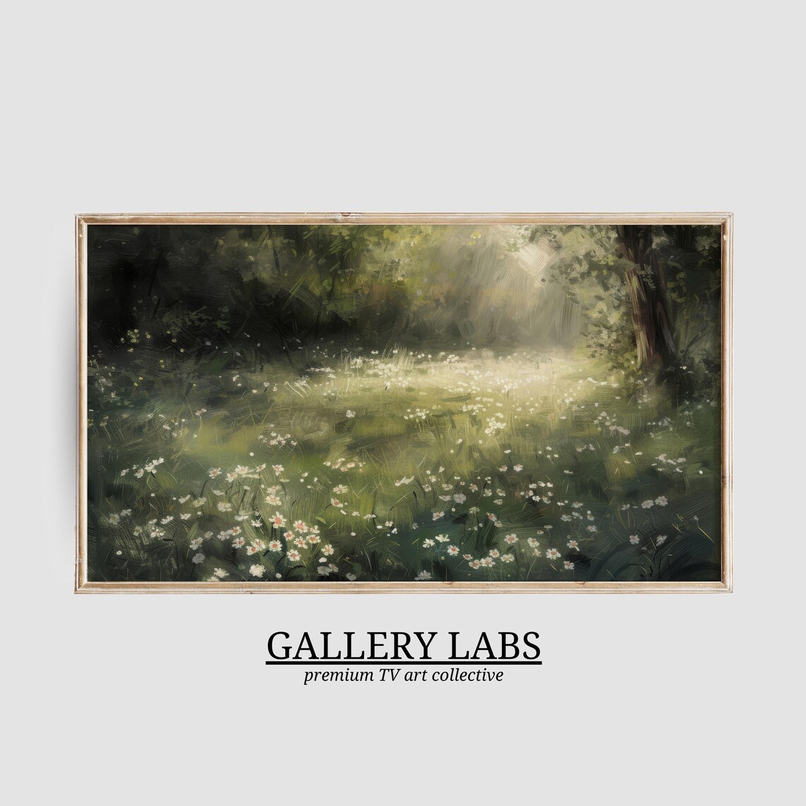 Moody Forest Wildflower Meadow Daisy Painting Dark Green Vintage Wall Art Poster