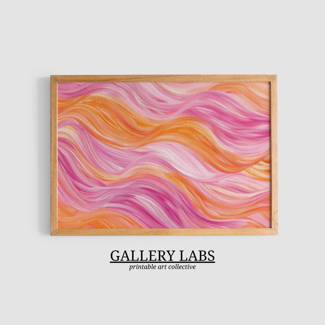 Pink Orange Wavy Abstract Lines Flowing Modern Painting Wall Art - Image 3