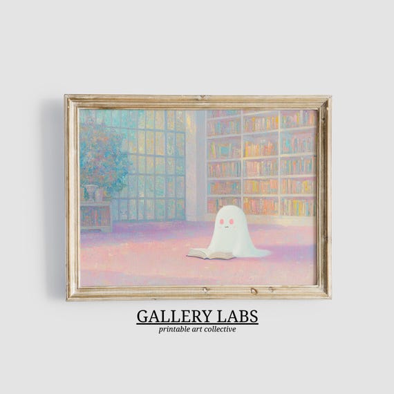 Pink Library Ghost Print Girly Halloween Cute Spooky Decor Pink Halloween Wall Art Girls Room Decor