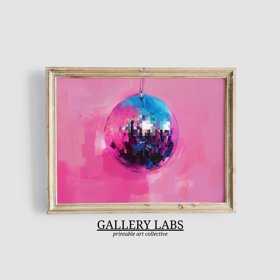 Disco Ball Hanging Pink Background Party Retro Maximalist Wall Poster