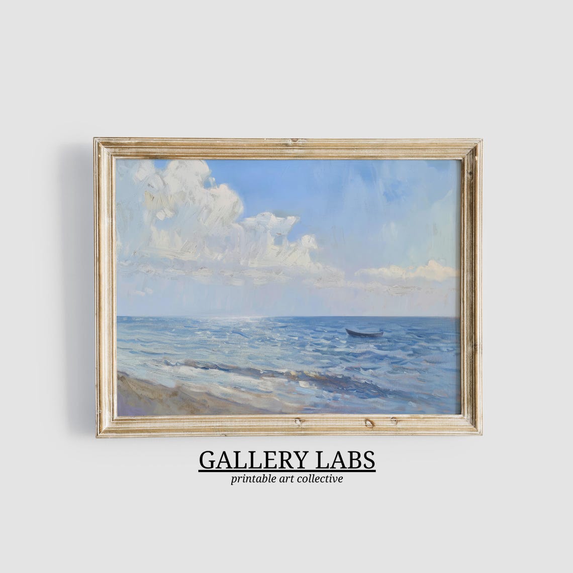 Vintage Ocean Waves Seascape Muted Nautical Blue Tones Art Print