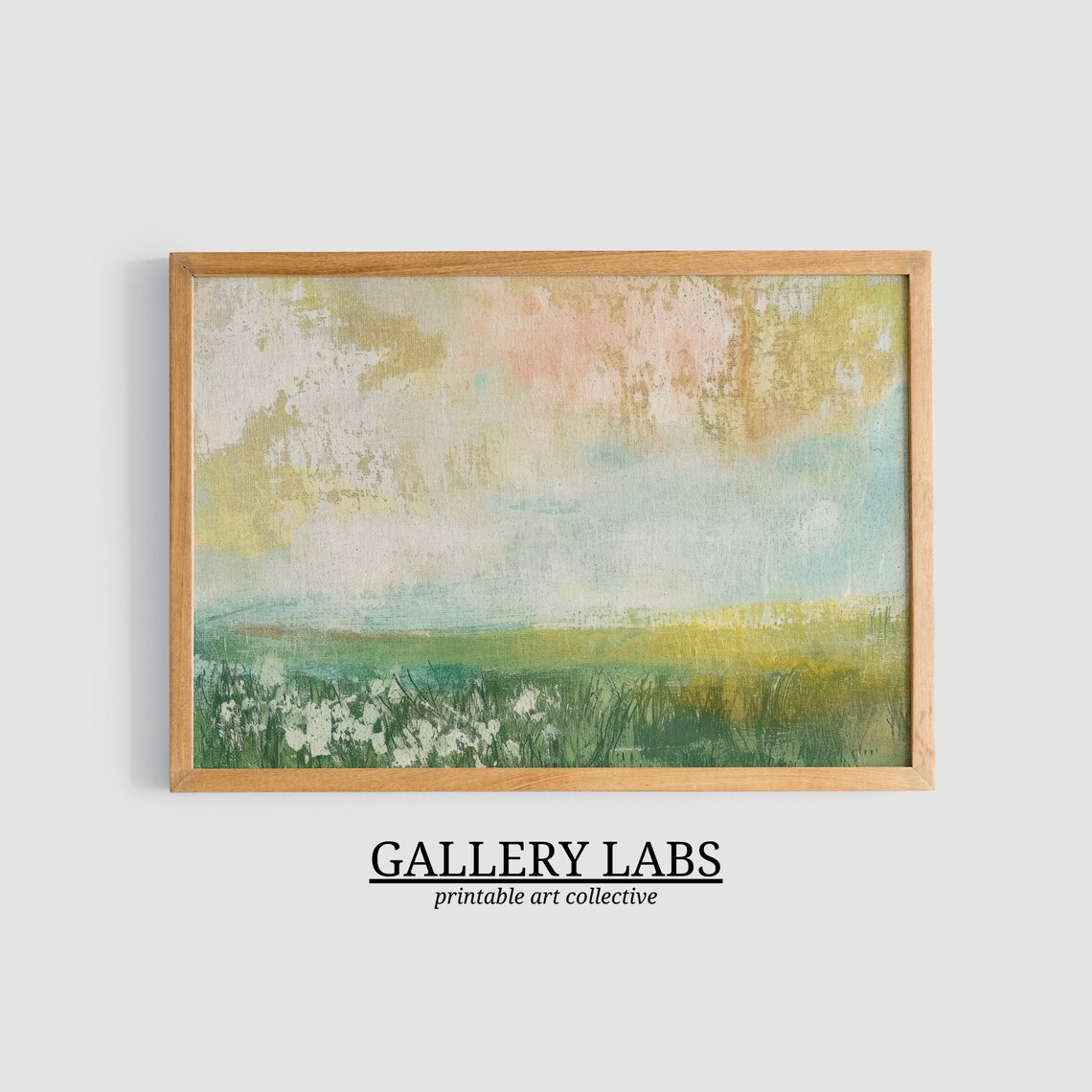 Abstract Spring Meadow Painting Soft Green Pastel Sky Art Print - Image 3
