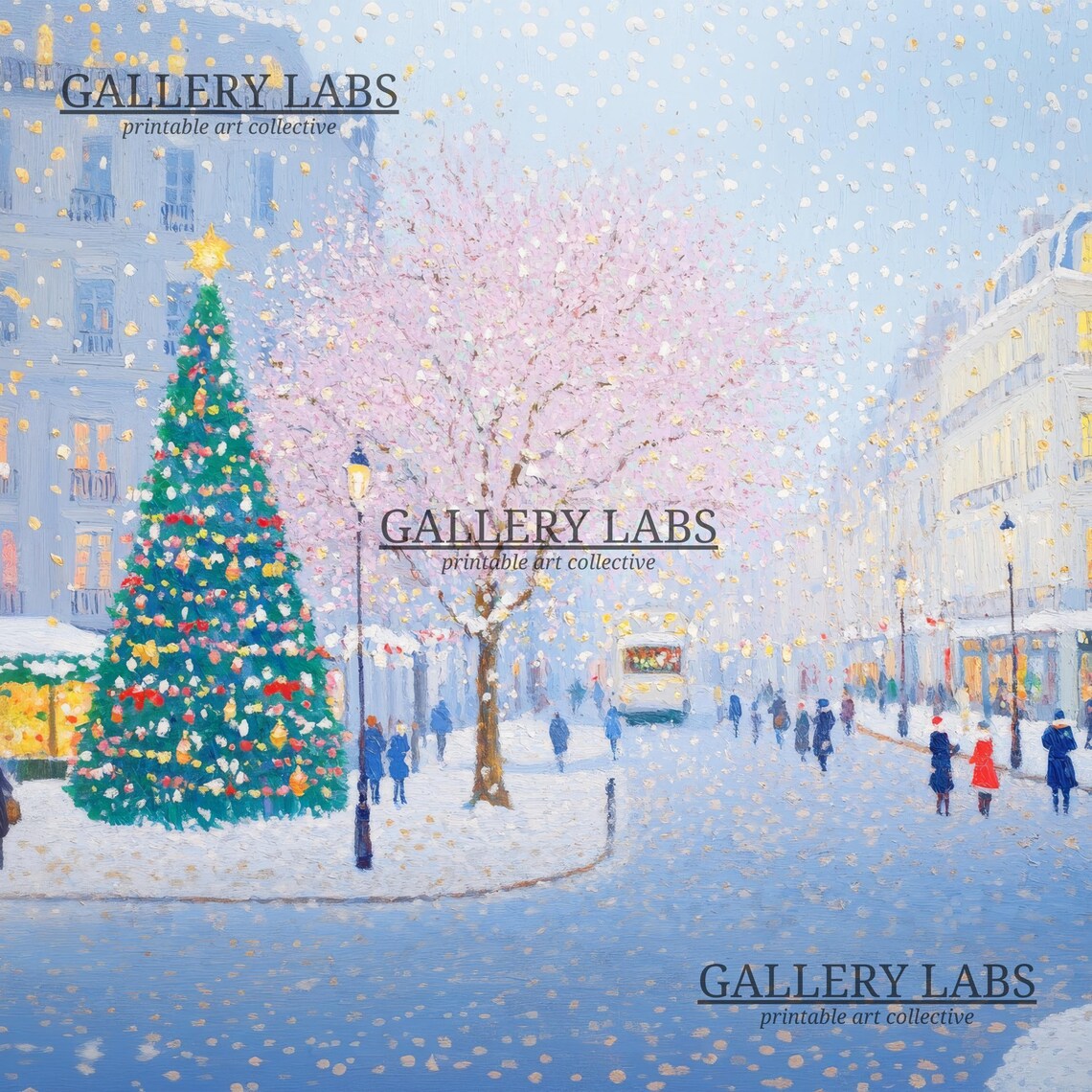 Paris Christmas Street Snowfall Big Tree City Lights Travel Poster - Image 4