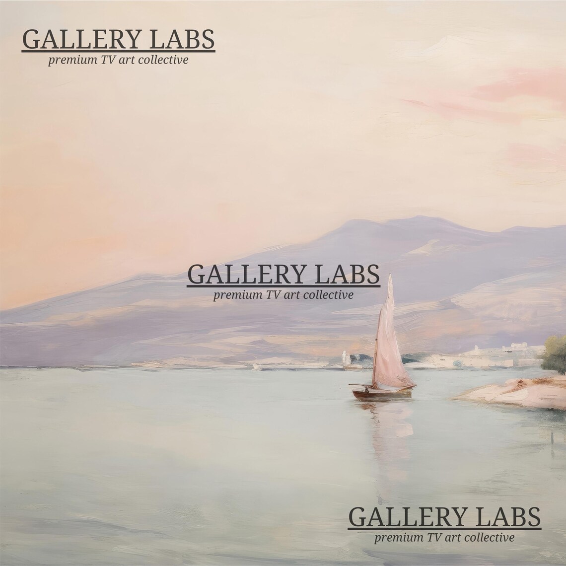 Vintage Sailboat Coastal Painting Muted Pink Seaside Harbor Wall Art Poster - Image 4
