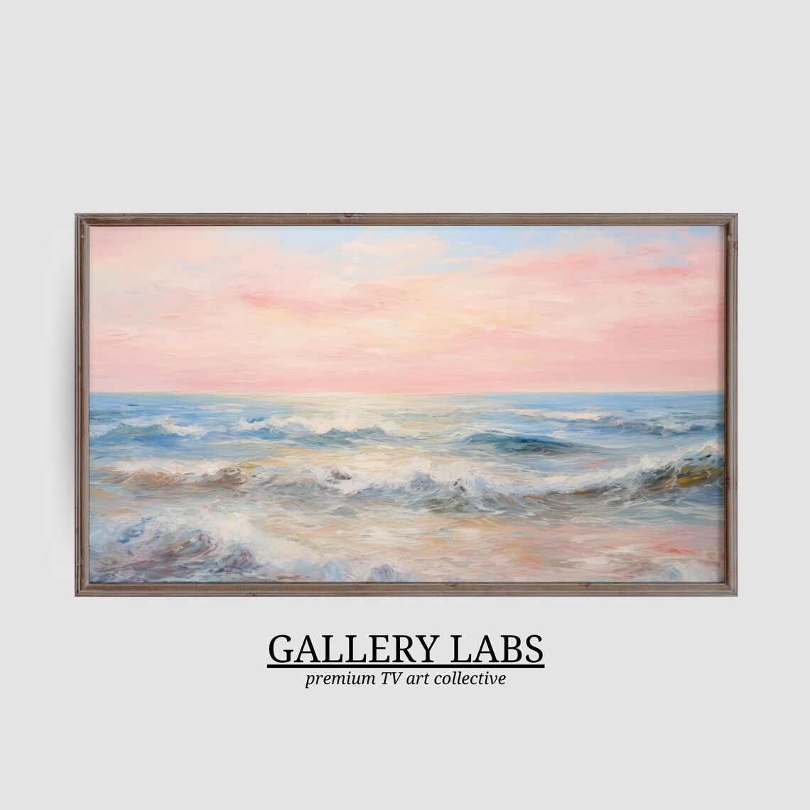 Pink Ocean Waves Seascape Painting Soft Pastel Coastal Wall Art Poster - Image 3