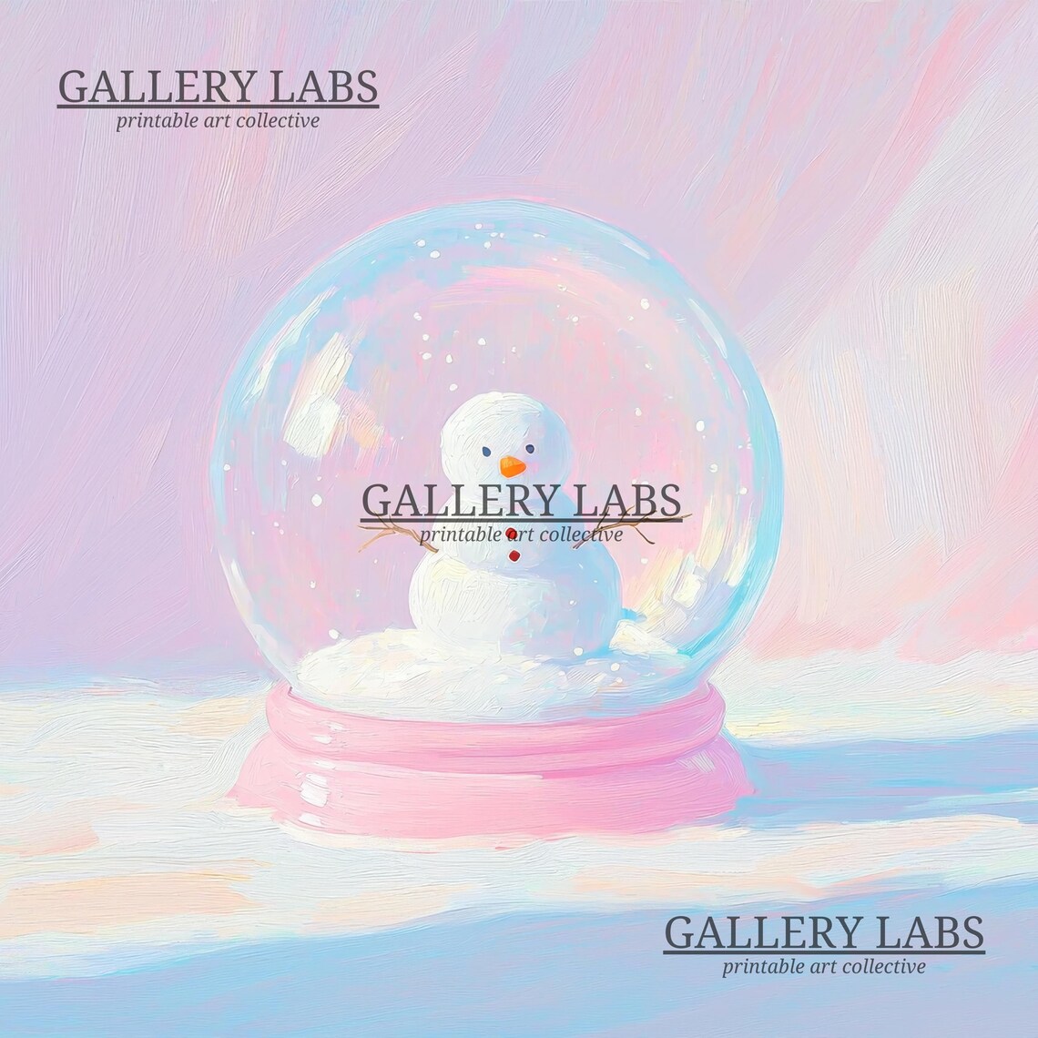 Pink Snow Globe Cute Snowman Winter Christmas Holiday Wall Art Print - Image 4
