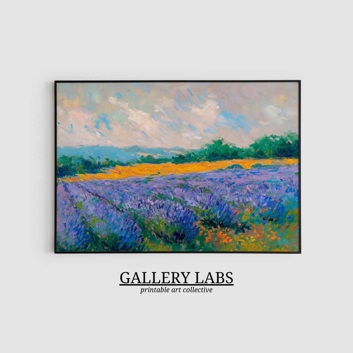 Purple Lavender Field Painting Golden Light Impressionist Art Print - Image 2