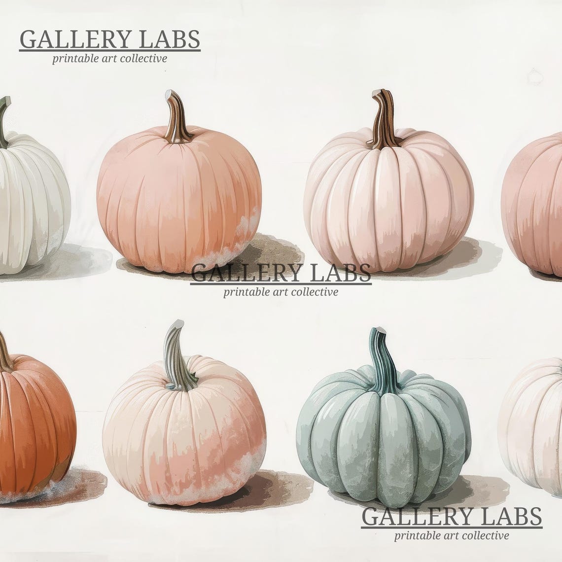 Pastel Pumpkins Row Muted Blush Sage Fall Autumn Painting Wall Poster - Image 4