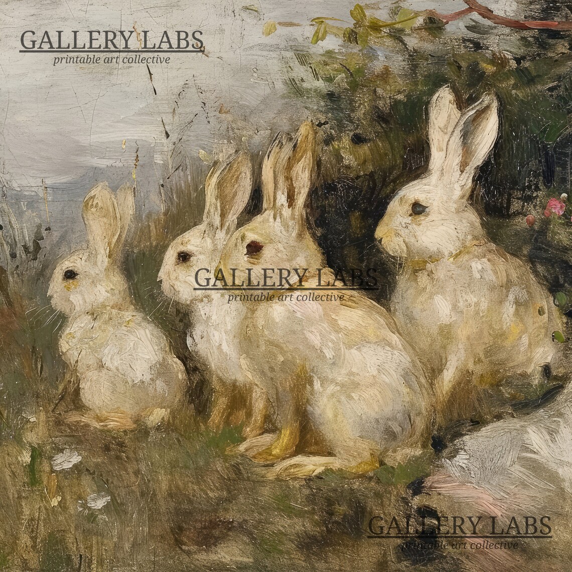 Vintage Rabbit Painting Art Print, Farmhouse Nursery Decor - Image 4