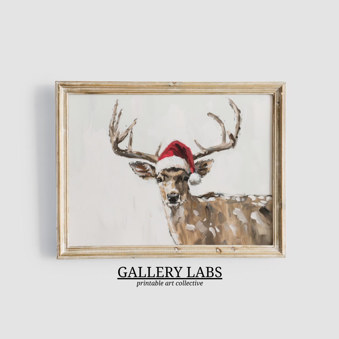 Reindeer Wearing Santa Hat Light Background Playful Holiday Poster