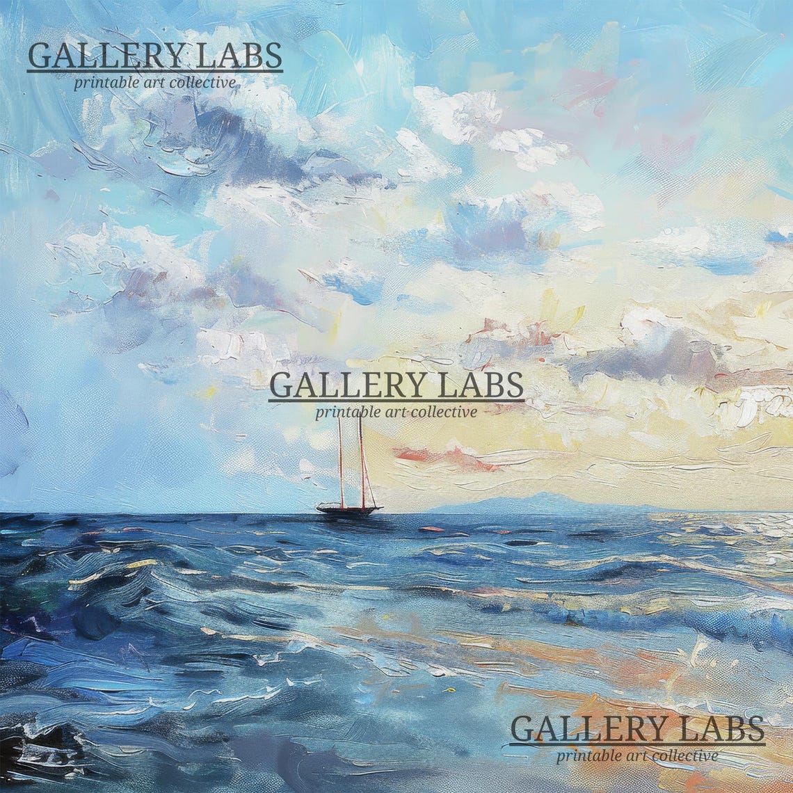 Vintage Sailboat Ocean Seascape Misty Nautical Sailing Art Print - Image 4