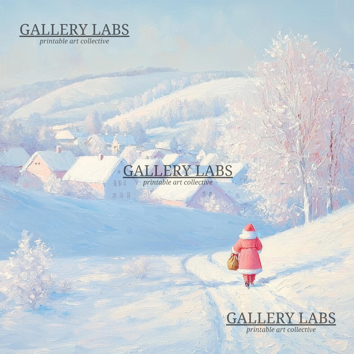 Santa Claus Snowy Village Walk Winter Christmas Scene Wall Art - Image 4