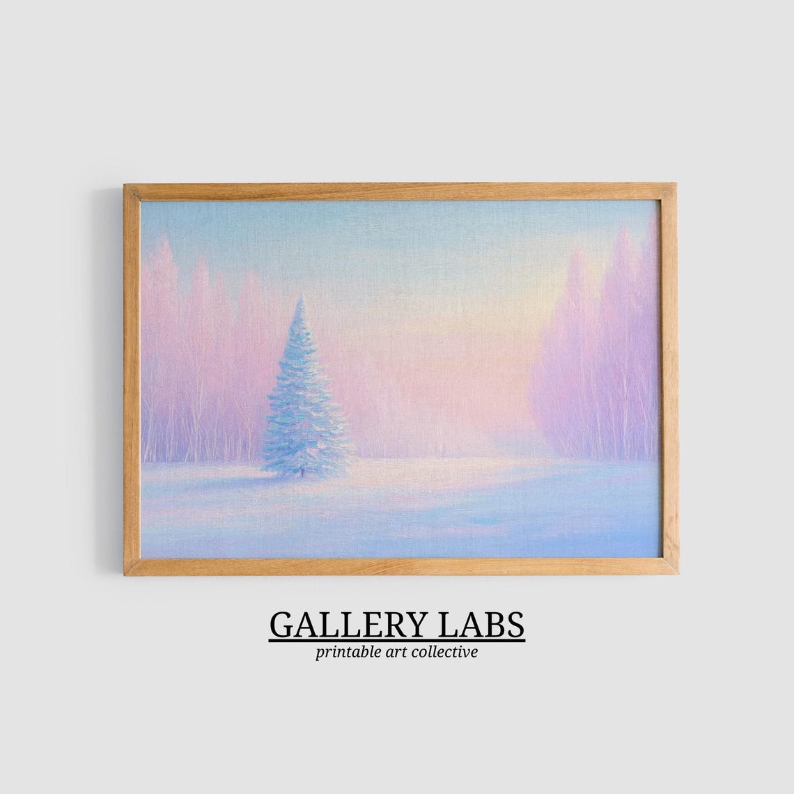 Pastel Pink Winter Pine Tree Snowy Forest Christmas Wall Art - Image 3