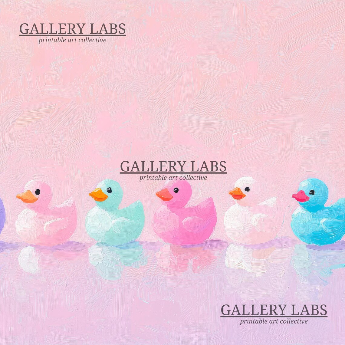 Pastel Rubber Ducks Row Pink Nursery Painting Cute Wall Art Print - Image 4