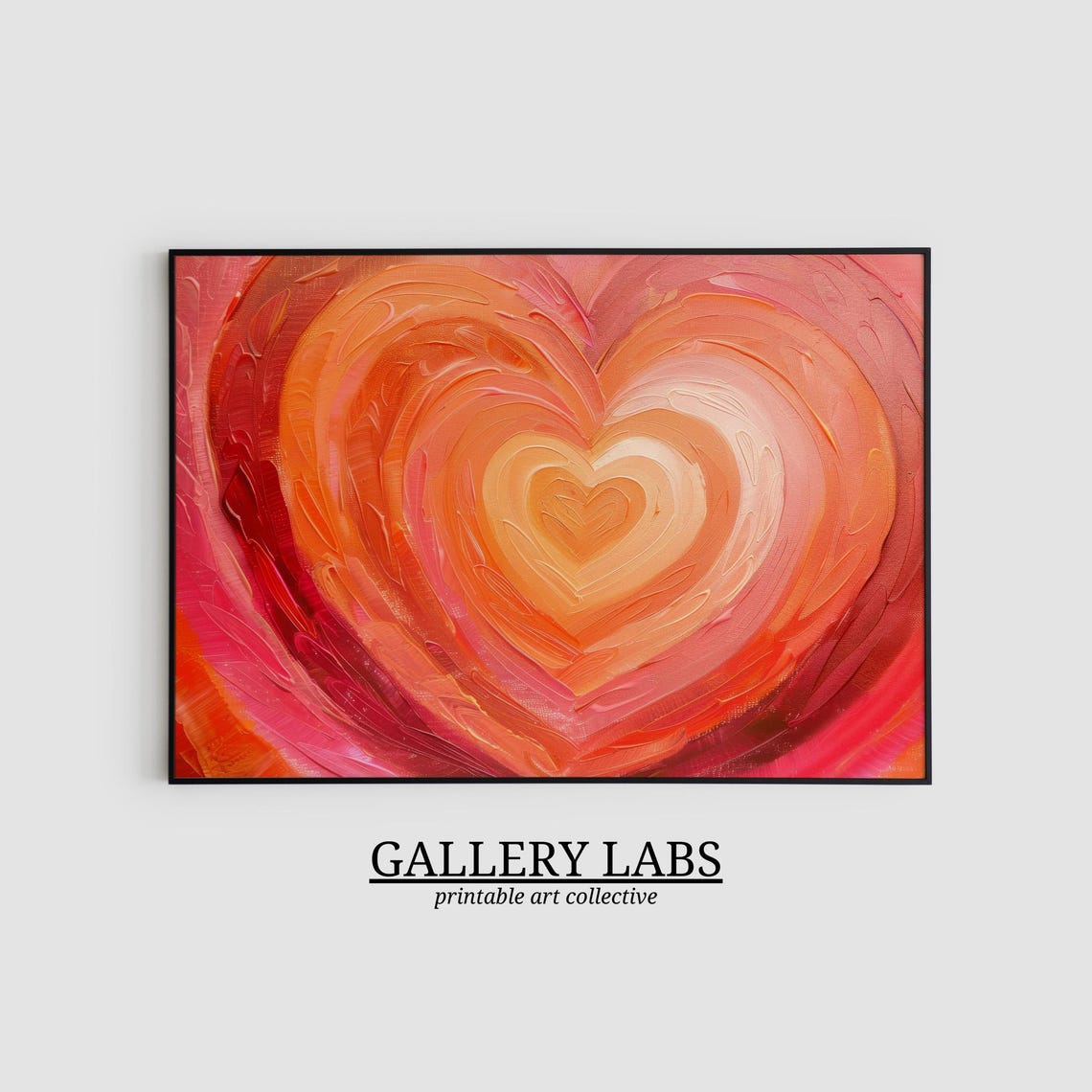 Pink Orange Layered Heart Abstract Textured Love Painting Wall Poster - Image 2
