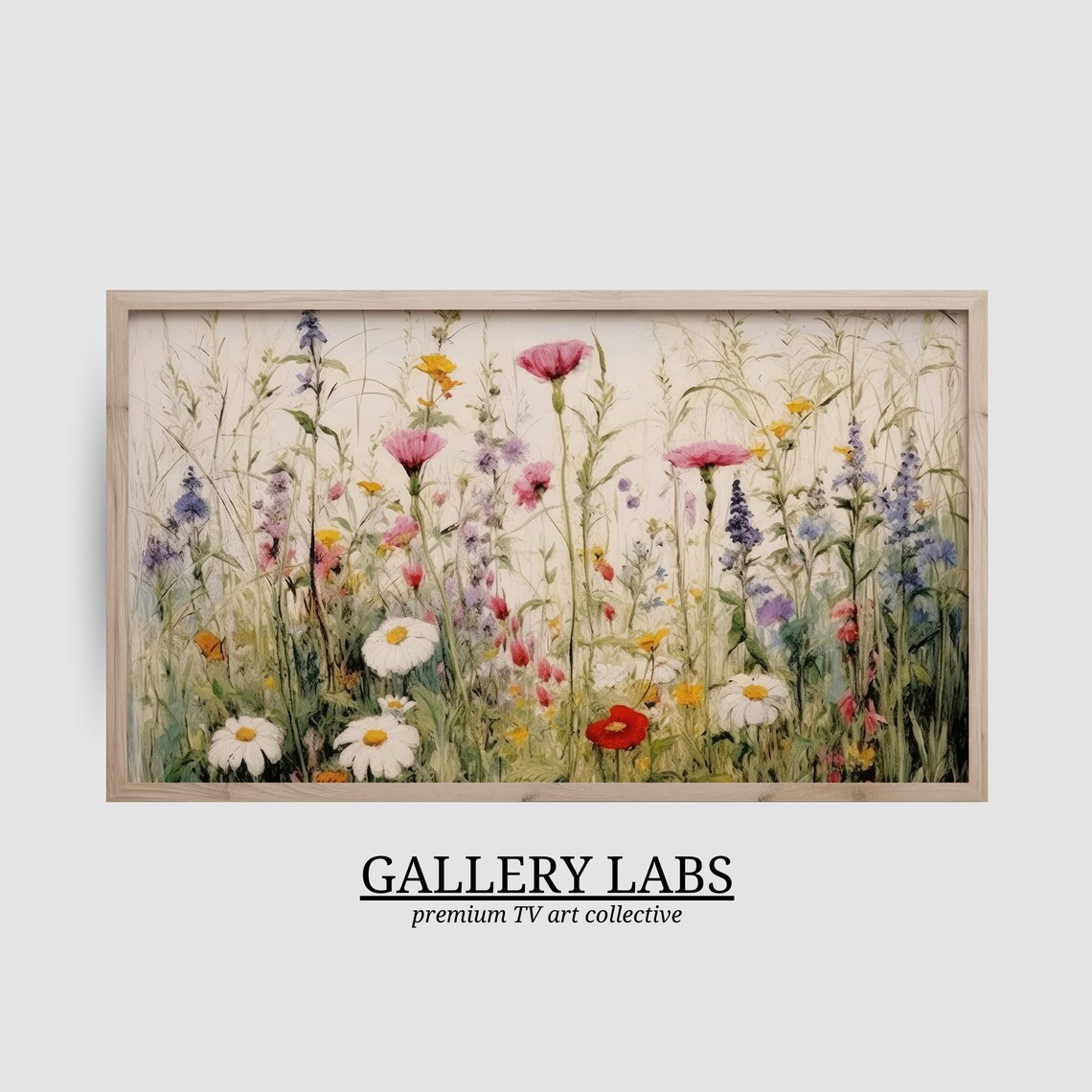 Tall Wildflowers in Pink Red White and Violet Airy Botanical Meadow Painting Poster - Image 2