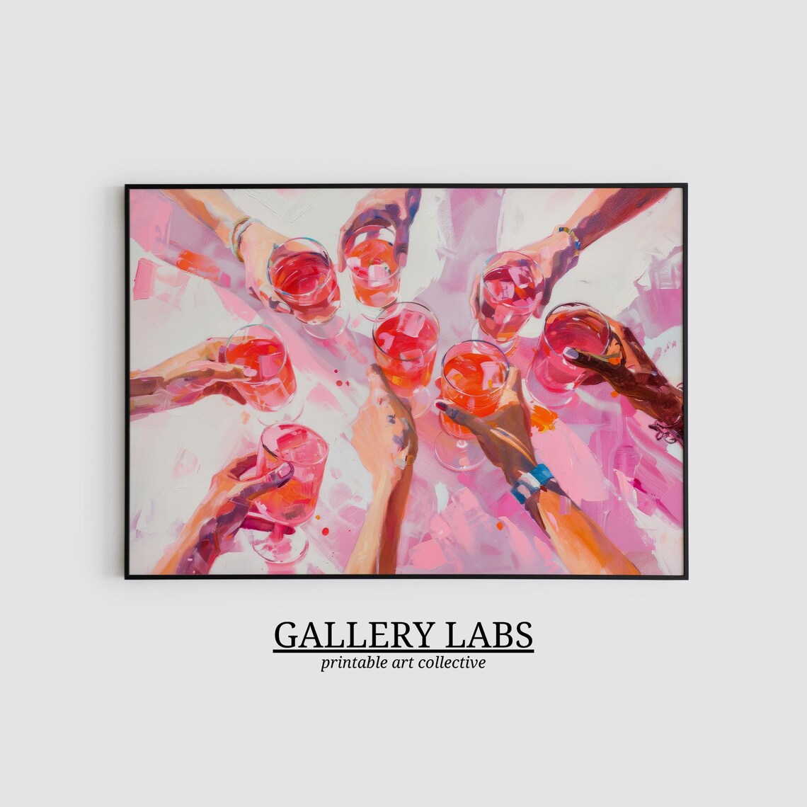 Friends Toasting Pink Cocktails Overhead Party Cheers Painting Wall Poster - Image 2