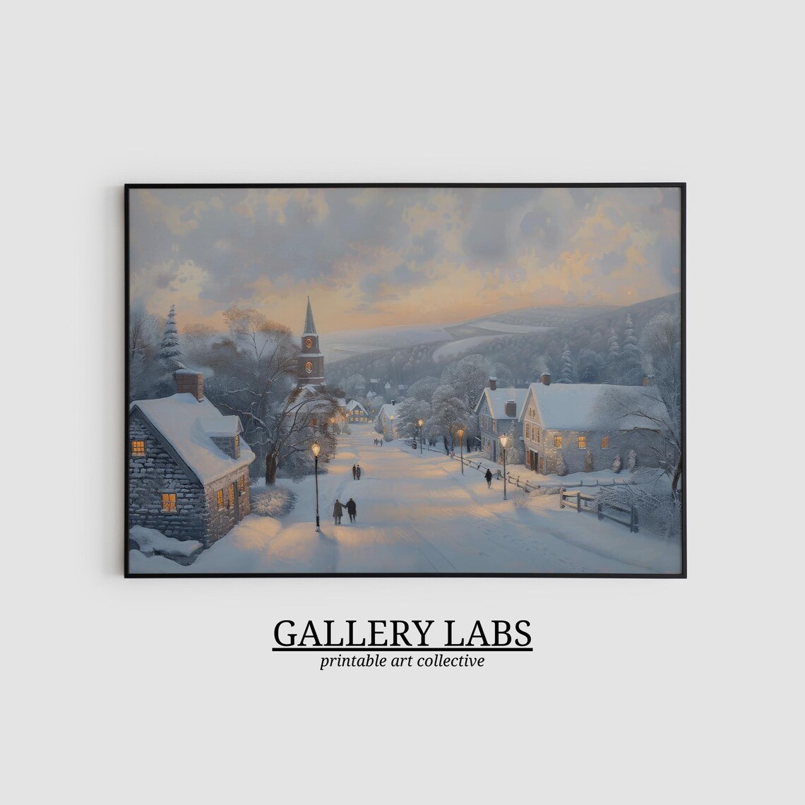 Snow Covered Village Street Glowing Windows Dusk Winter Scene Poster - Image 2