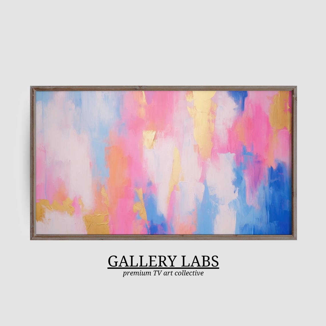 Soft Pastel Pink Blue Gold Wash Abstract Modern Framed TV Art Print - Image 3