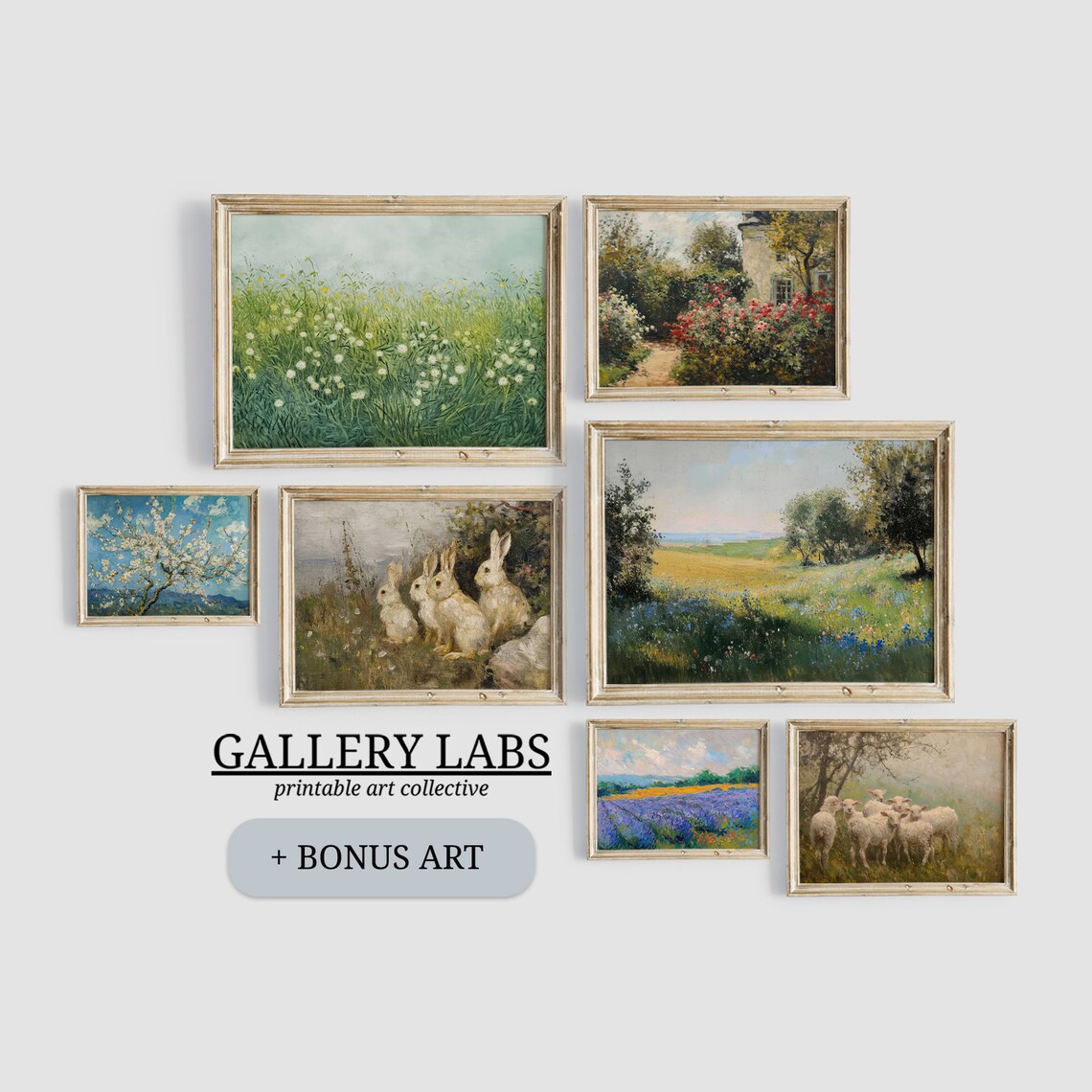 Vintage Spring Print Set of 7 Farmhouse Cottage Gallery Collection