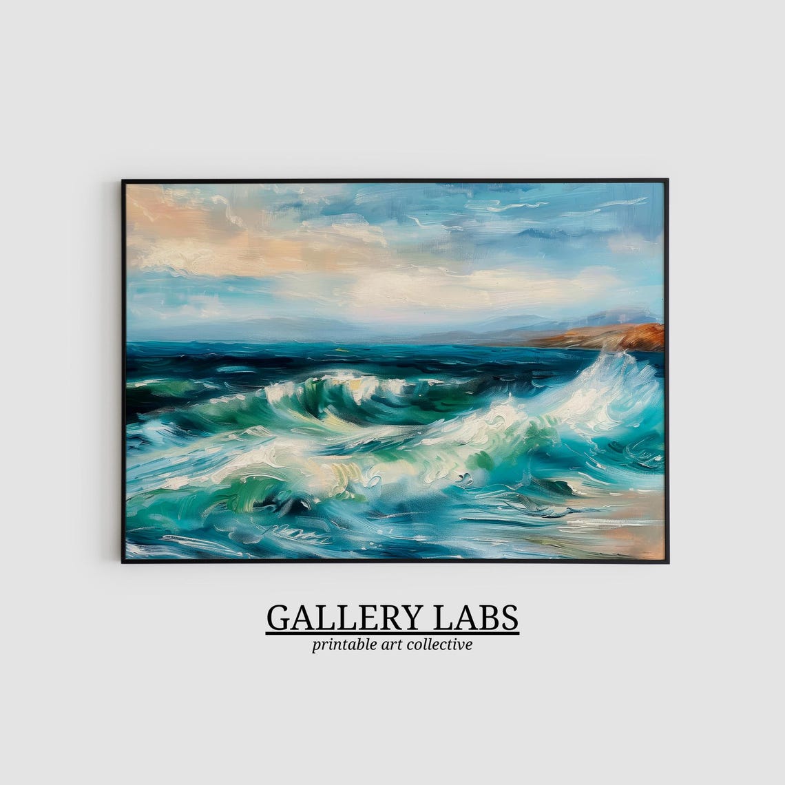 Abstract Ocean Wave Teal Coastal Modern Beach Wall Art Print - Image 2