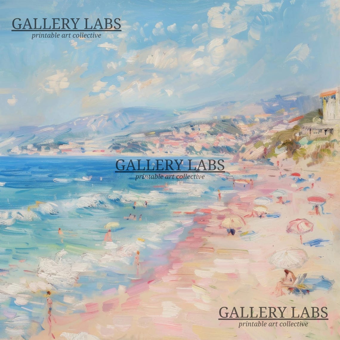 Mediterranean Beach Town Pink Sand Impressionist Coastal Poster - Image 4