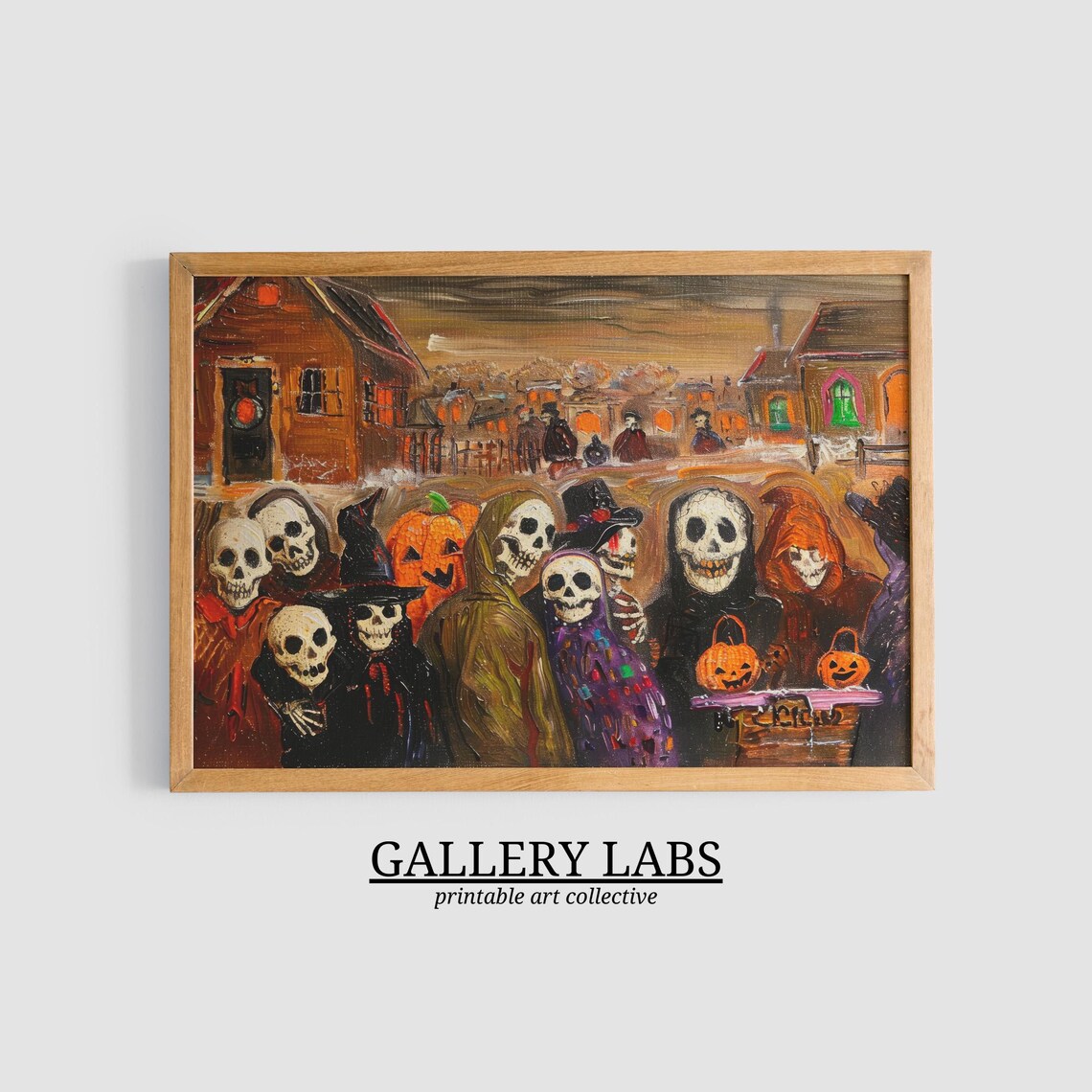 Halloween Skeleton Gathering Folk Art Spooky Trick Or Treat Poster - Image 3
