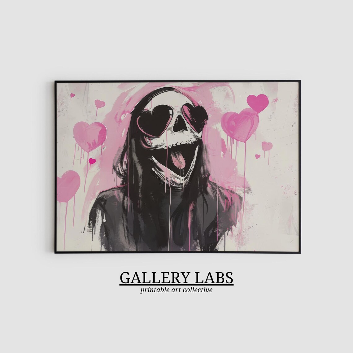 Pink Ghost Face Heart Sunglasses Spooky Girly Halloween Painting Poster - Image 2