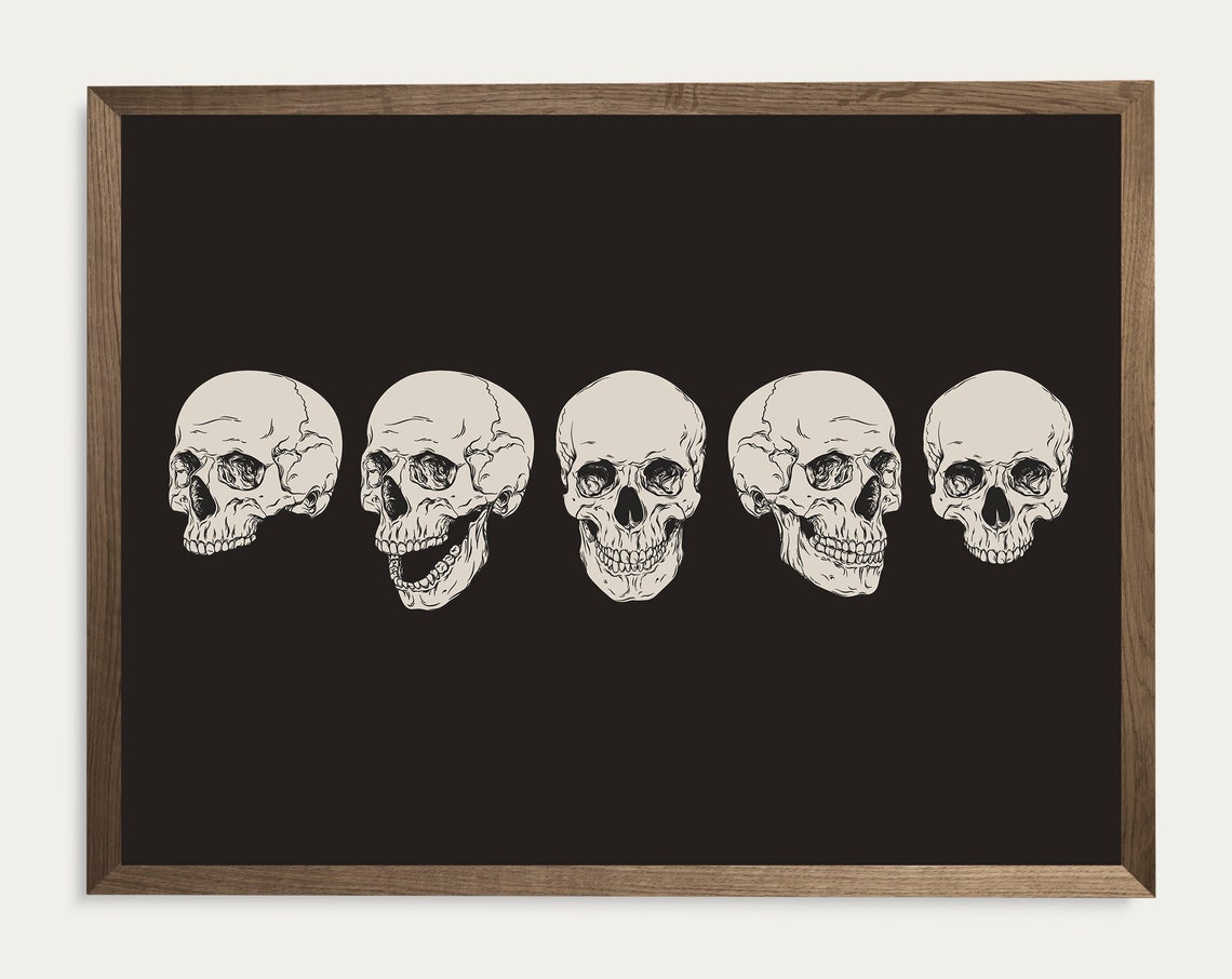 Row of Smiling Skulls Gothic Skeleton Anatomy Dark Spooky Wall Art