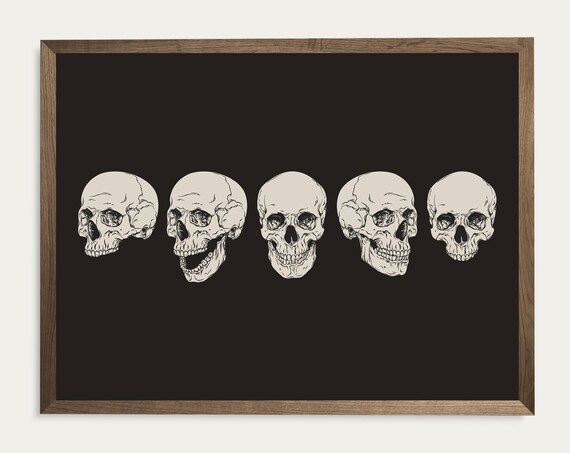 Row of Smiling Skulls Gothic Skeleton Anatomy Dark Spooky Wall Art
