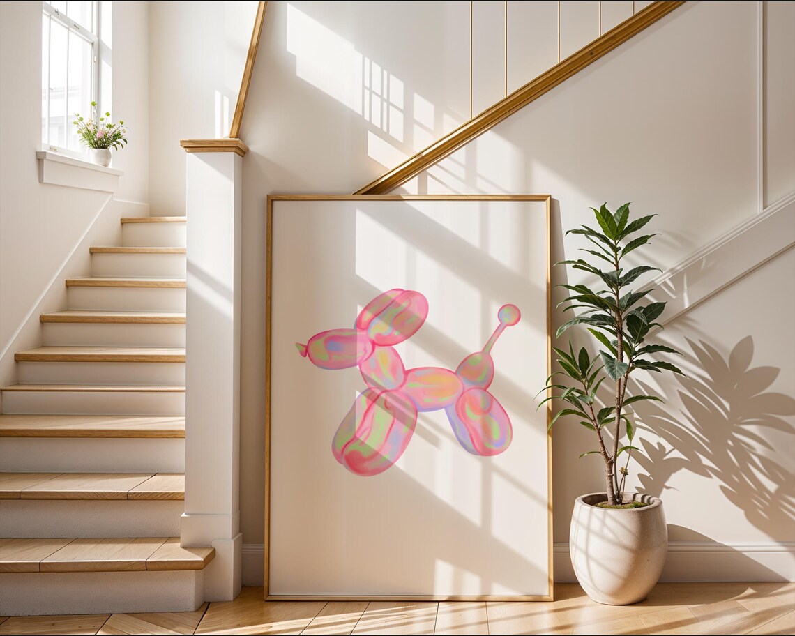 Pink Holographic Balloon Dog Y2K Preppy Aesthetic Room Poster - Image 3