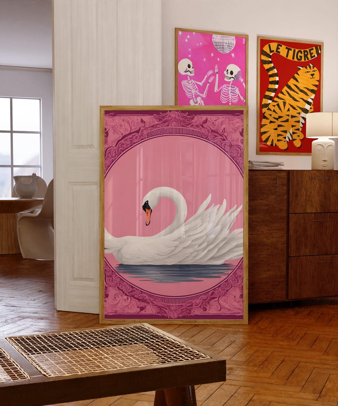 Coquette Swan Art Print Baby Girl Swan Nursery Art Watercolor Swan With Pink Bow Art Poster Girly Room Art Pink Swan Wall Art Print