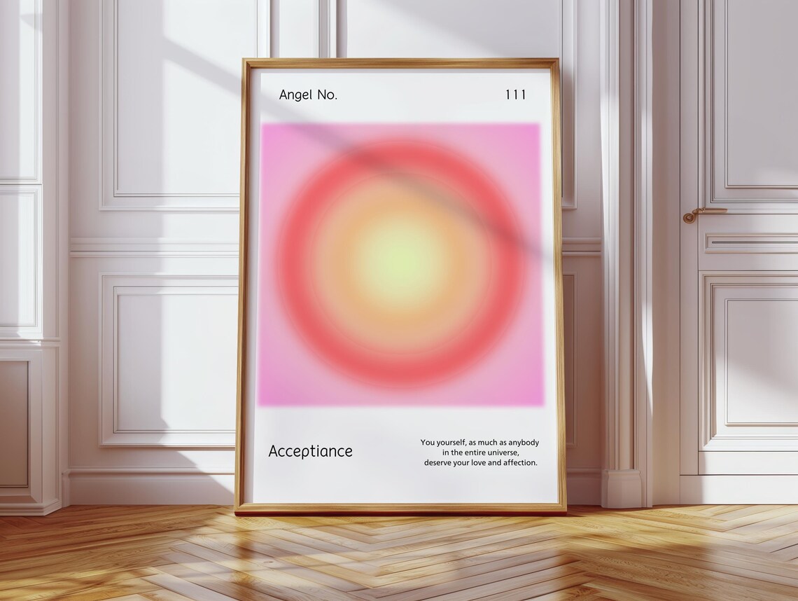 Angel Number 111 Aura Poster Pink Yellow Spiritual Affirmation Art - Image 3