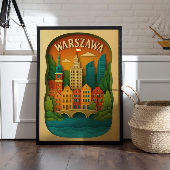 Warszawa 3d Wall Art Warsaw City Poster Poland Travel Print Instant Colorful Urban Architecture Decor