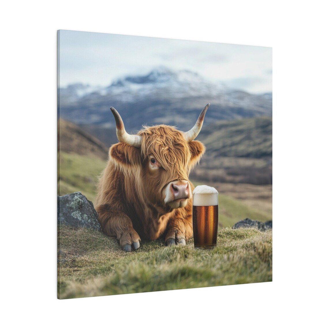 Highland Cow Couple Drinking Beer, Funny Art Print - Image 2
