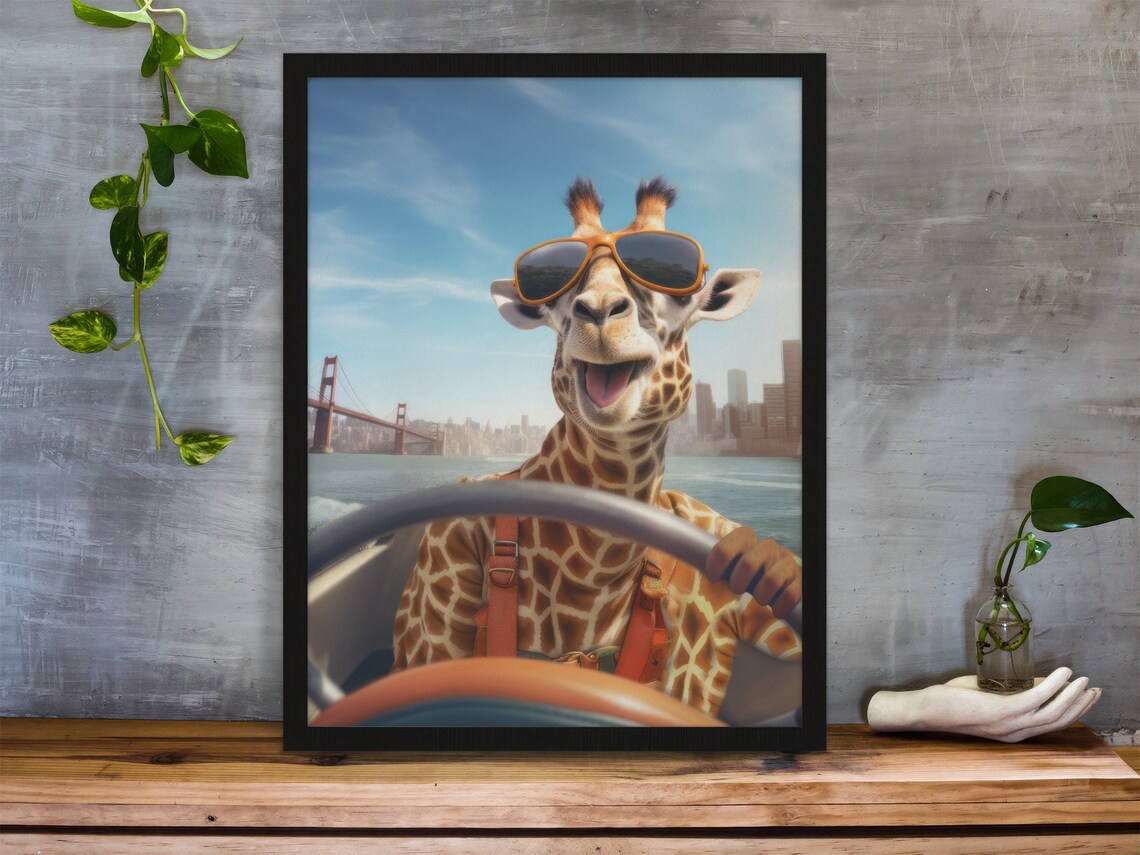 Funny Giraffe On A Boat, Animal Poster - Image 3