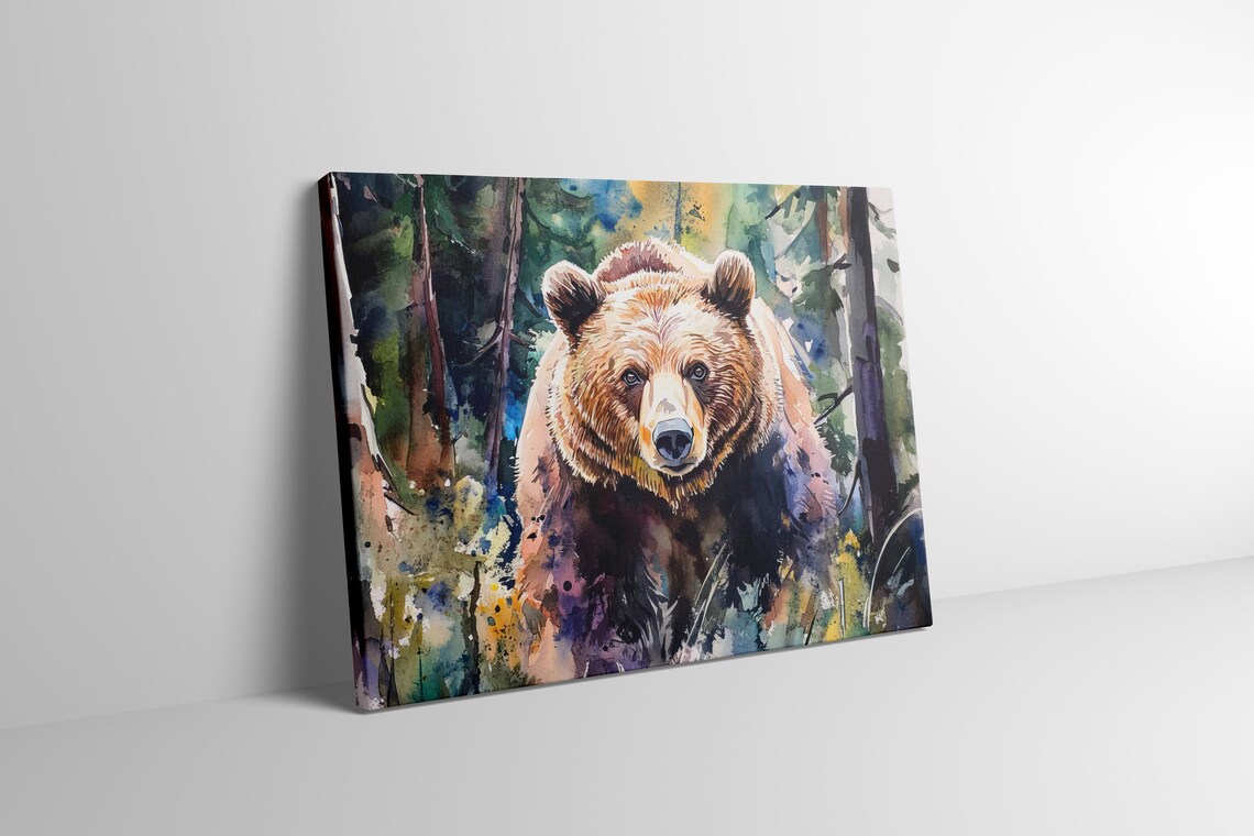 Grizzly Large Horizontal Watercolor, Forest Animal - Image 4