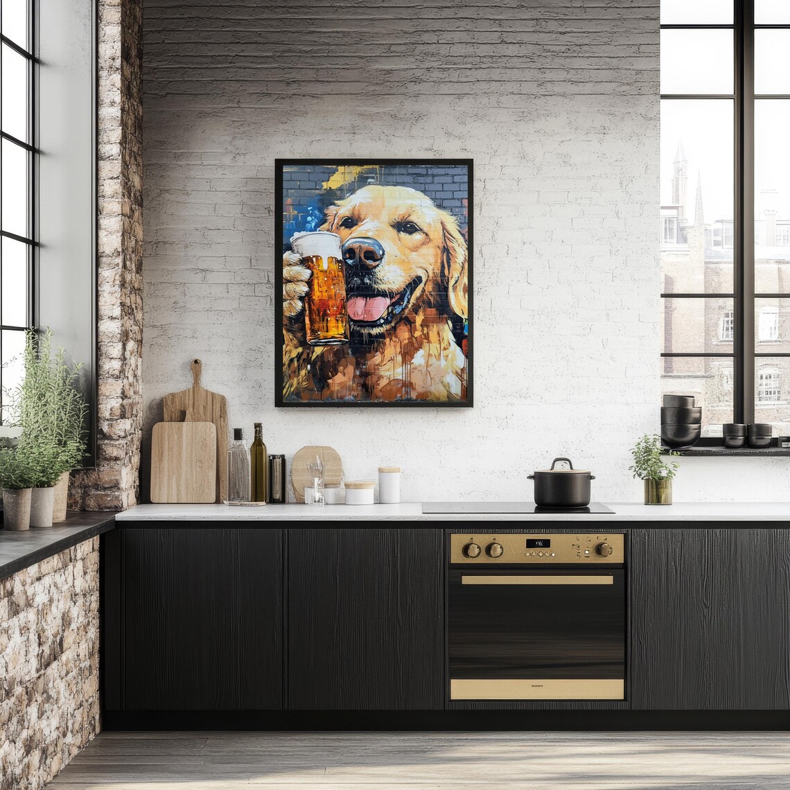 Golden Retriever Drinking Beer, Funny Animal Poster - Image 2