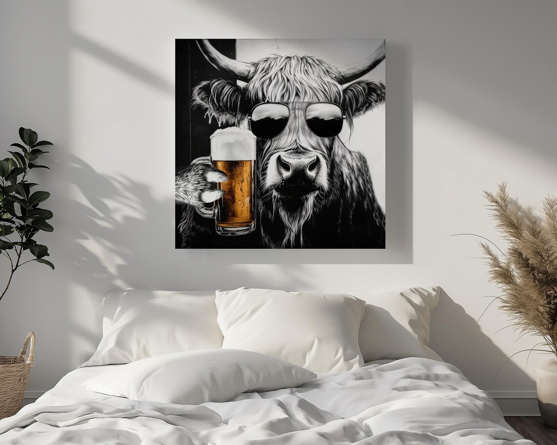 Highland Cow Funny Beer Drinking, Rustic Decor - Image 3