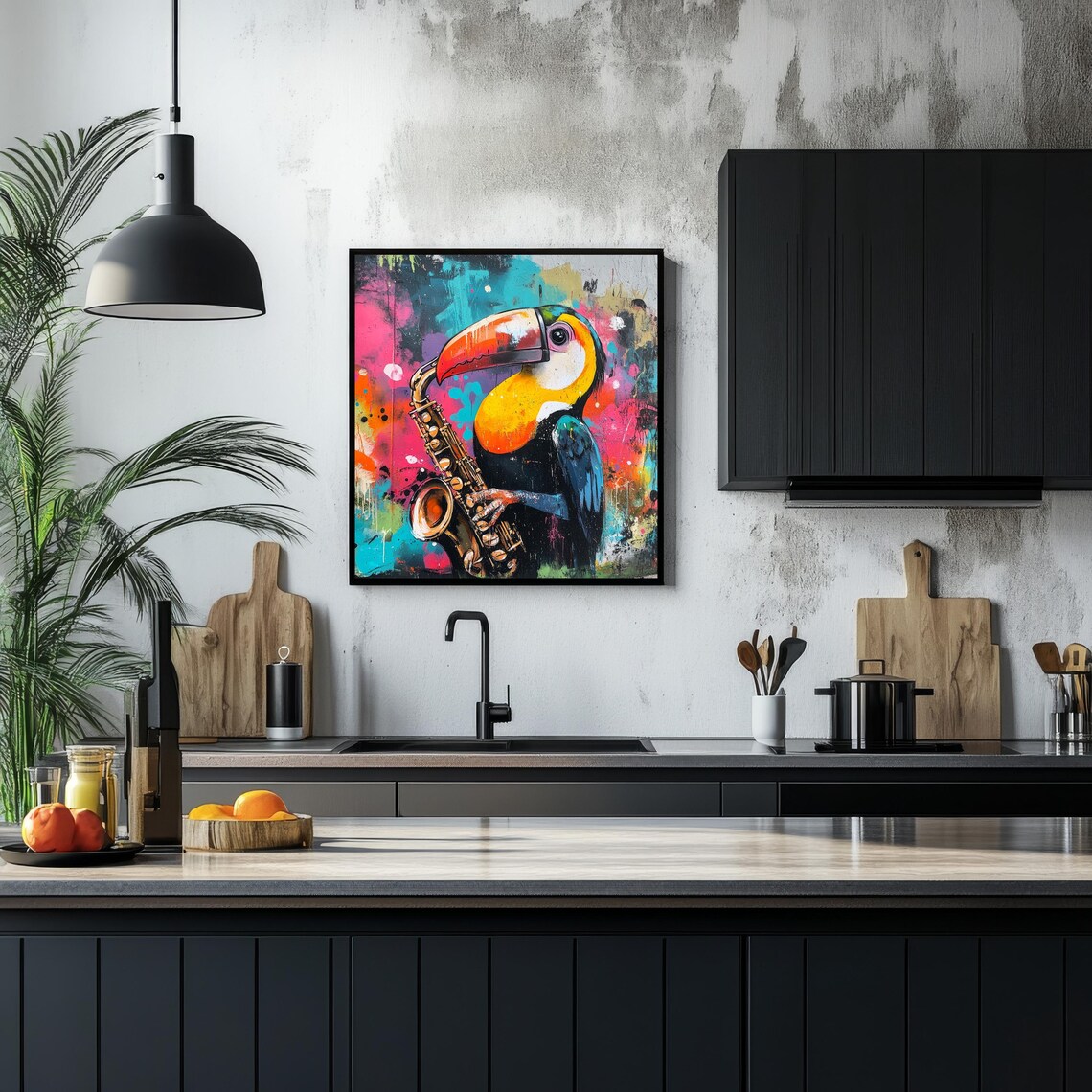 Toucan Print, Abstract Saxophone Watercolor Poster - Image 3