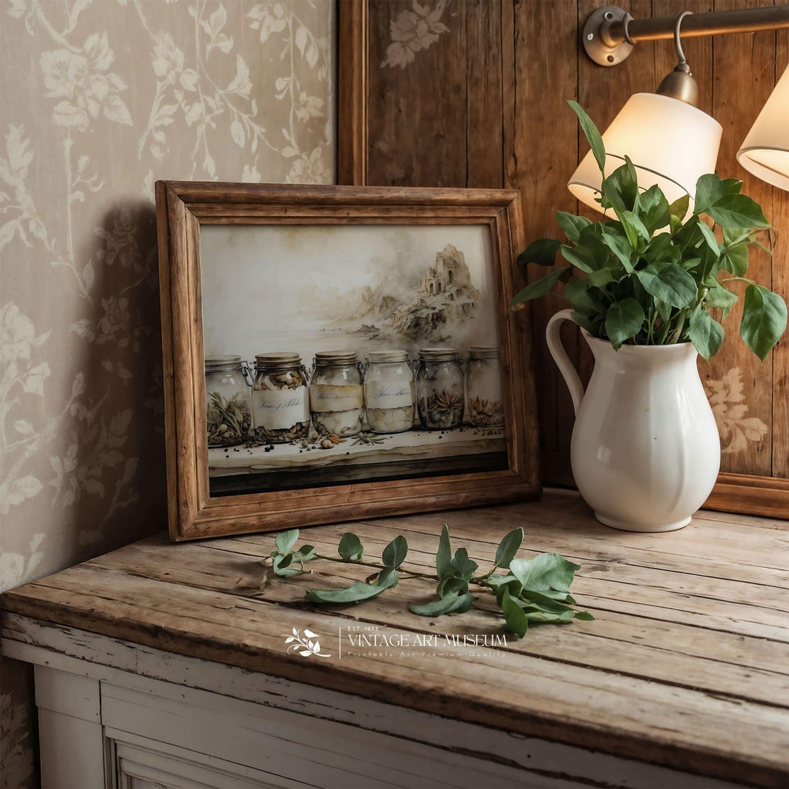 Vintage Apothecary Herb Jars Before Castle Cliff Kitchen Art Poster - Image 3