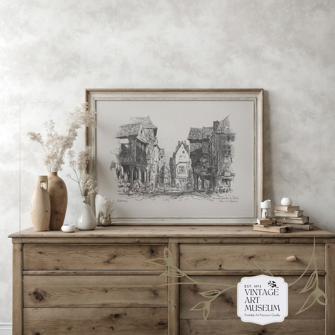 Old Quarter of Vitré France Antique Pen and Ink Street Sketch Print - Image 2