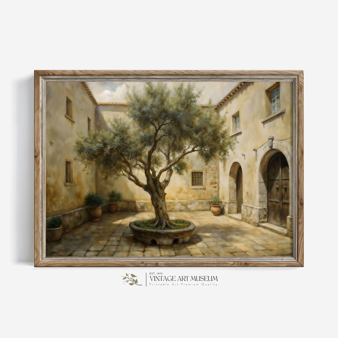 Italian Courtyard With Olive Tree Warm Moody European Wall Art
