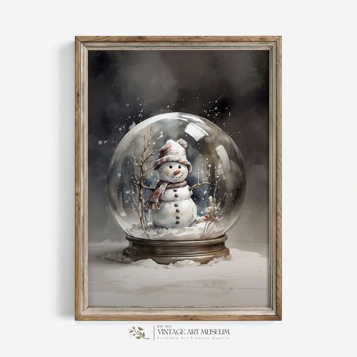 Christmas Cute Snowman In Snow Globe Print Rustic Farmhouse Winter Wall Art Vintage Cottagecore Decor 70 - Image 3