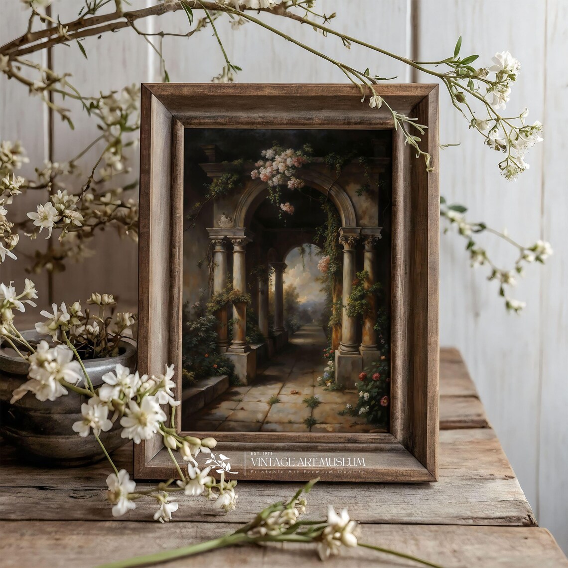 Blooming Garden Colonnade with Climbing Roses Vintage Wall Art - Image 3