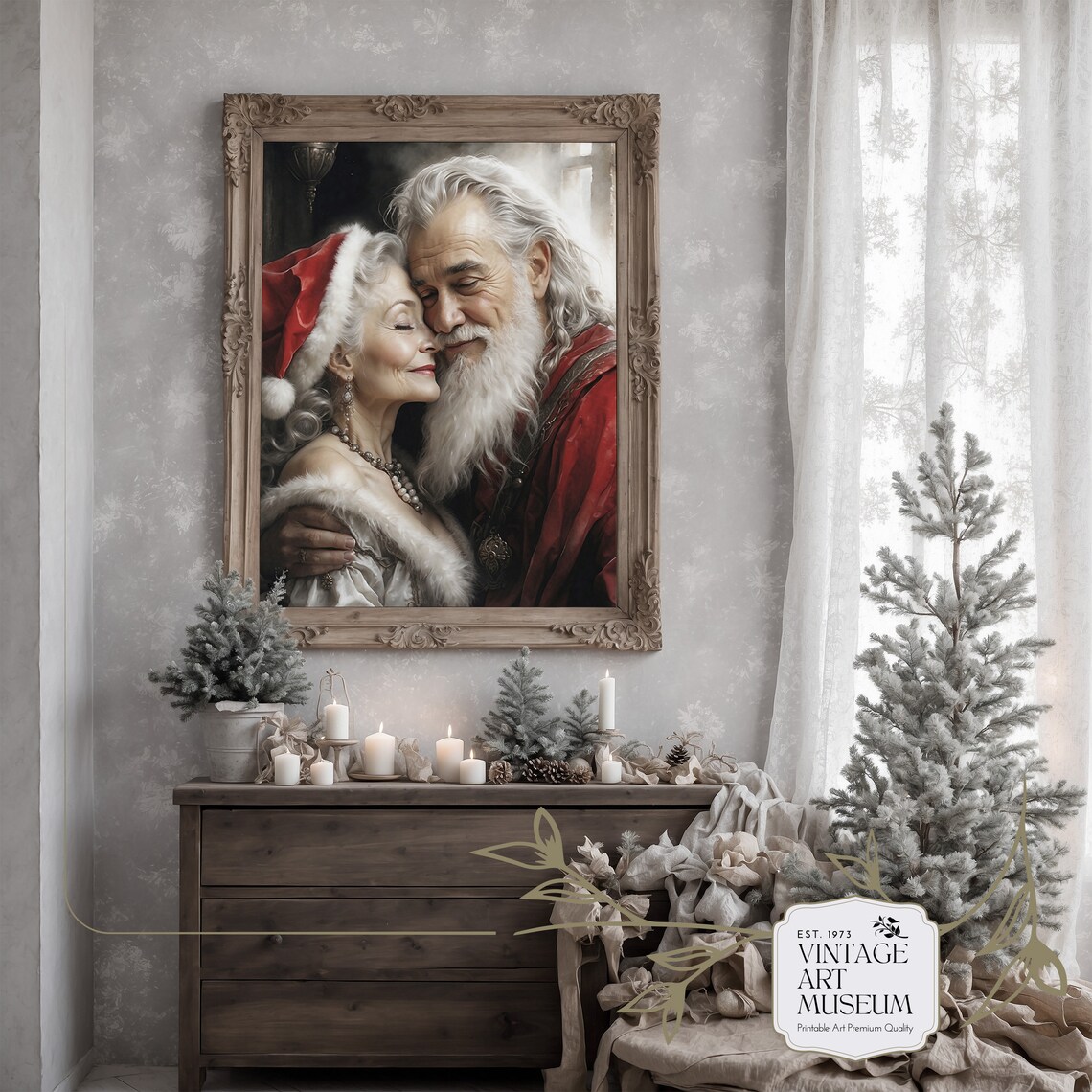 Vintage Santa And Mrs Claus Portrait, Christmas Art Print - Image 2