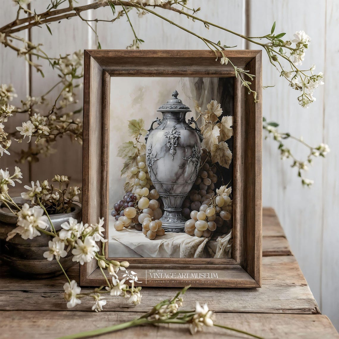 Silver Urn With Grapes Classical Marble Style Still Life Poster - Image 3