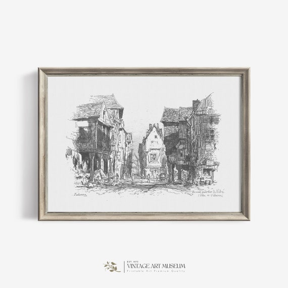 French Quarter Sketch Art Vintage Wall Art Print Antique Neutral Drawing Room Decor 298